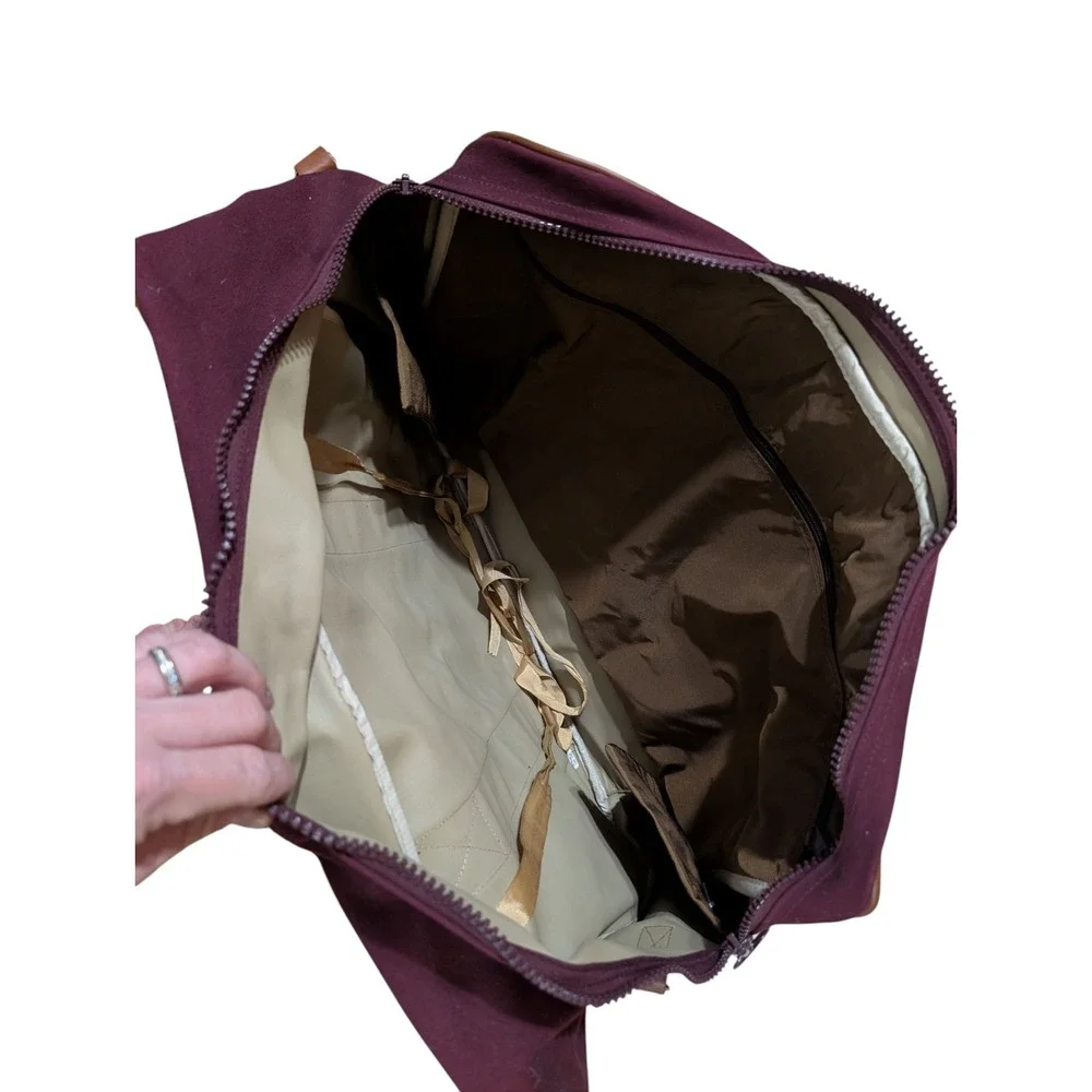 Lands' End Canvas Leather Square Rigger Travel Bag Burgundy‎ Vintage 23